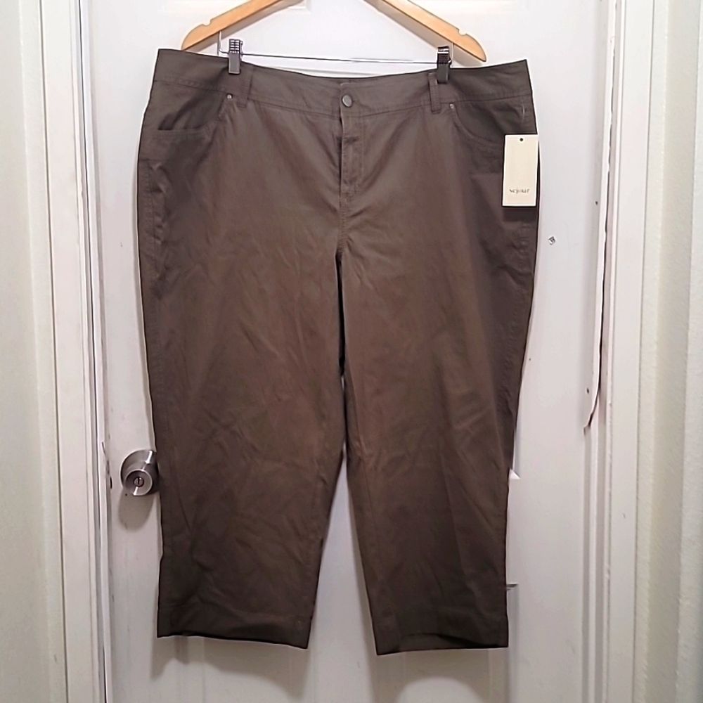 NEW Sejour Crop Pants Womens 20W Mushroom Brown Cotton Blend Capris Plus Size‎